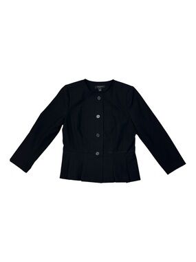 Ann Taylor Blazer, Black Peplum Collarless Suit Jacket, Petite, Size 2, 2P